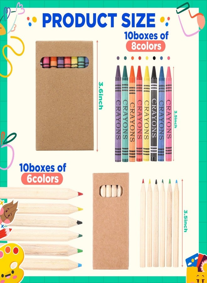 Dunzoom 20 Packs Crayons Colored Pencils Bulk Bundle Pencil Crayon Set 3.5 Inch Mini 6 Color Pencils 8 Color Crayons Mini Boxes in Kraft Box for Kids Classroom School Teacher Birthday Party Supplies - Image 2